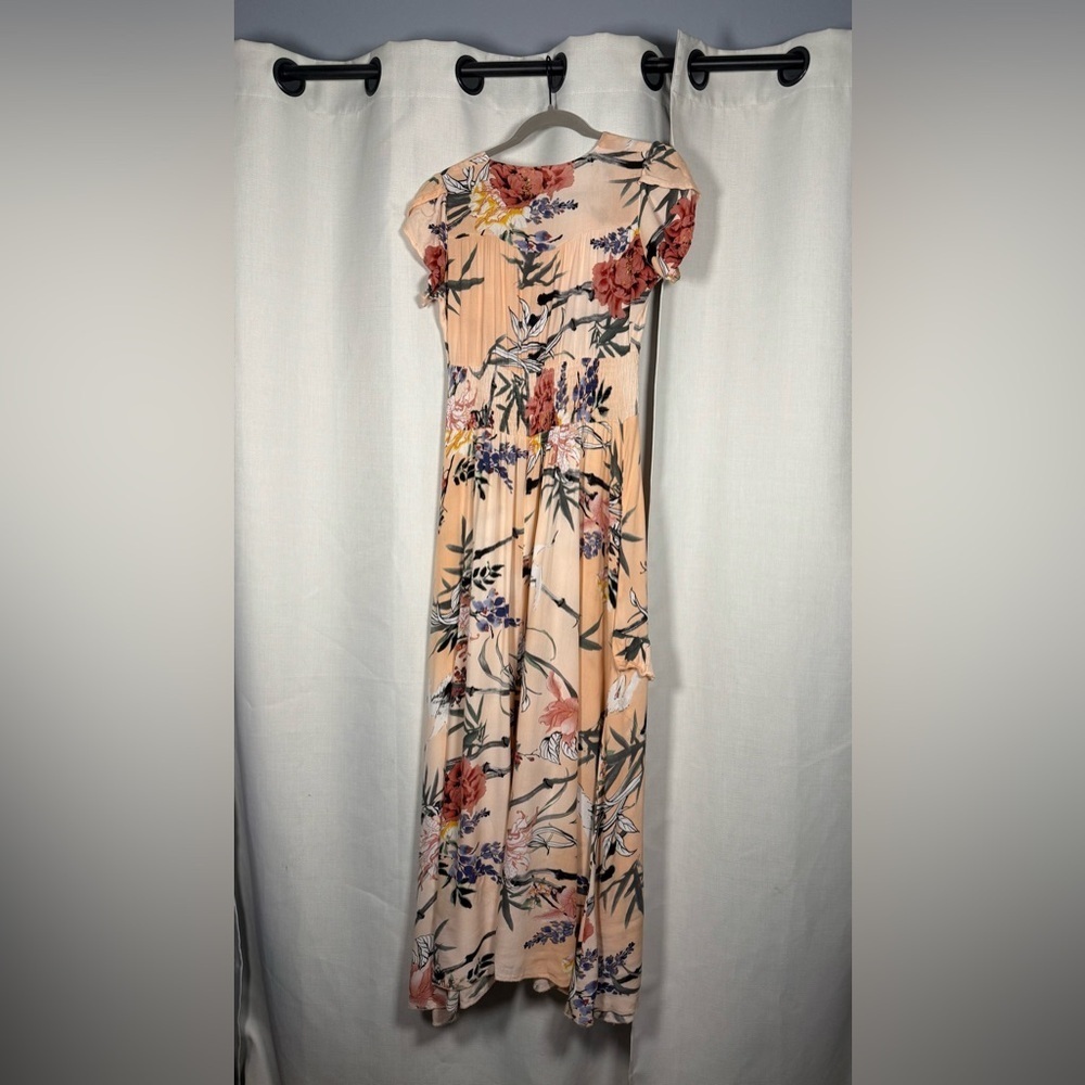 Jaase Peach Floral Flutter Maxi Dress Small - Picture 2 of 9